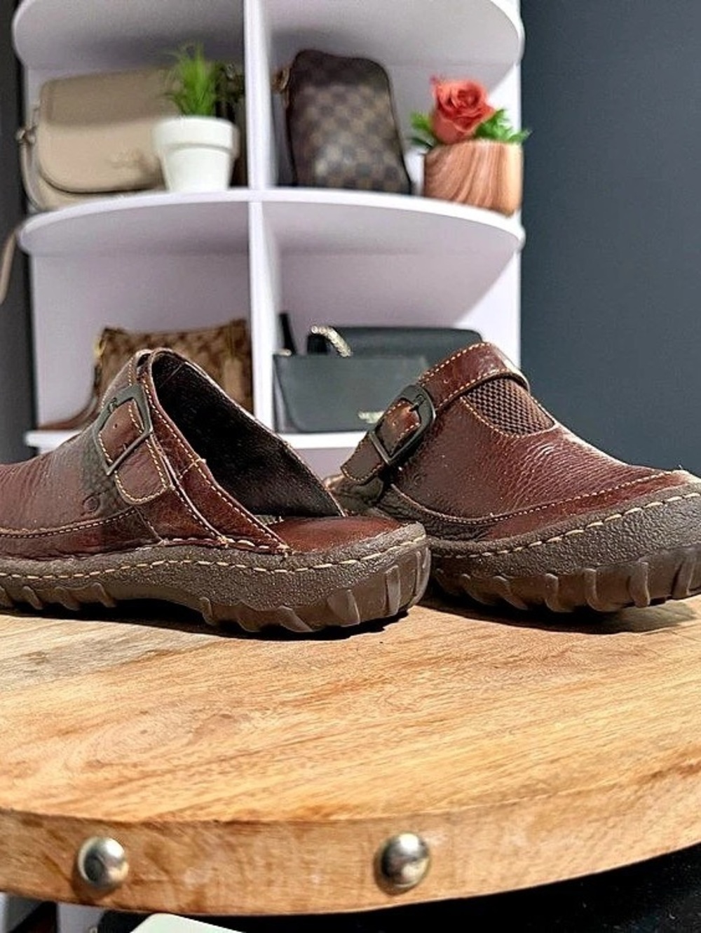 Born Brown Leather Clogs Womens 6.5 Buckle Mary Jane Mule Comfort Shoes - Picture 8 of 9